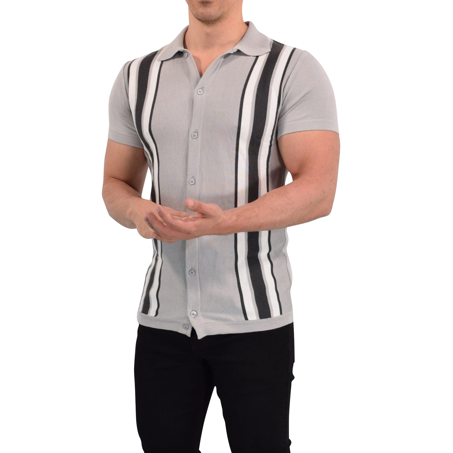 Retro Knitted Shirt Gray Black Stripe