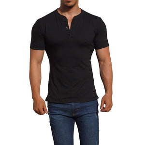 Black Short Sleeve Henley T-shirt