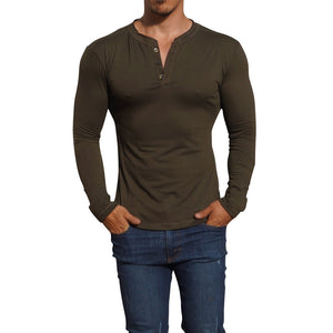 Olive Long Sleeve Henley Shirt