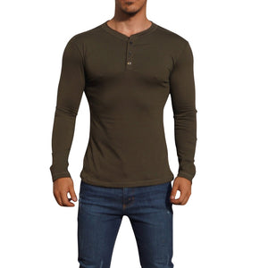 Olive Long Sleeve Henley Shirt