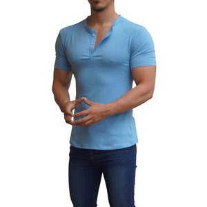Light Blue Short Sleeve Henley T-Shirt