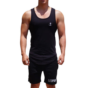 Gym Core Tank Black Embroidered White Anchor