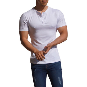 White Short Sleeve Henley T-shirt