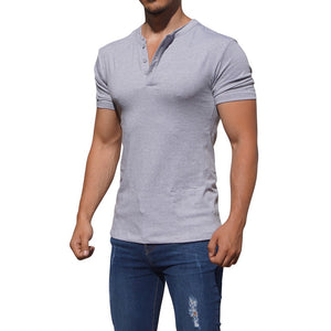 Light Gray Short Sleeve Henley T-Shirt