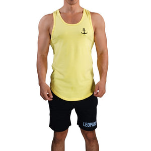 Gym Core Tank Acid Yellow Embroidered Black Anchor