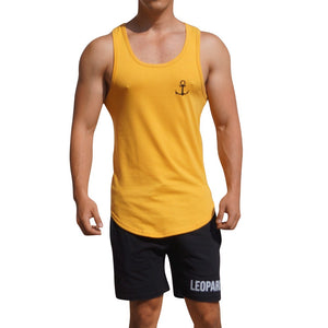 Gym Core Tank Yellow Embroidered Black Anchor