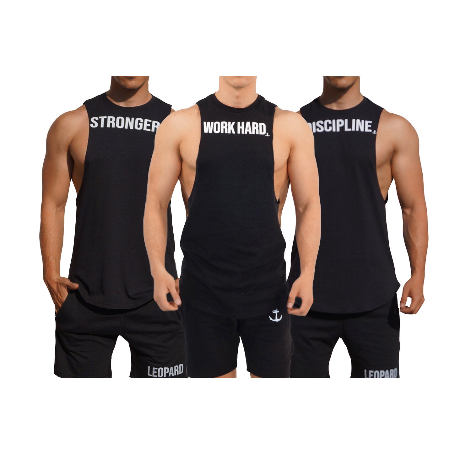 Gym Sleeveless Tee Mentality 3 Pack Negro Stronger-Work Hard-Discipline
