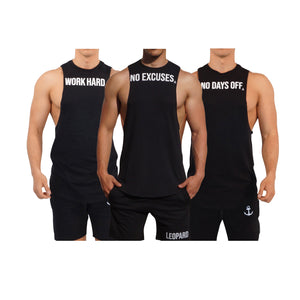 Gym Sleeveless Tee Mentality 3 Pack Negro Work Hard-No Excuses-No Days Off