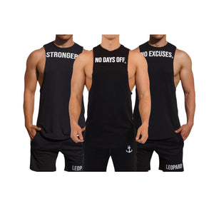 Gym Sleeveless Tee Mentality 3 Pack Negro Stronger-No Days Off-No Excuses