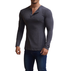Oxford Gray Long Sleeve Henley Shirt