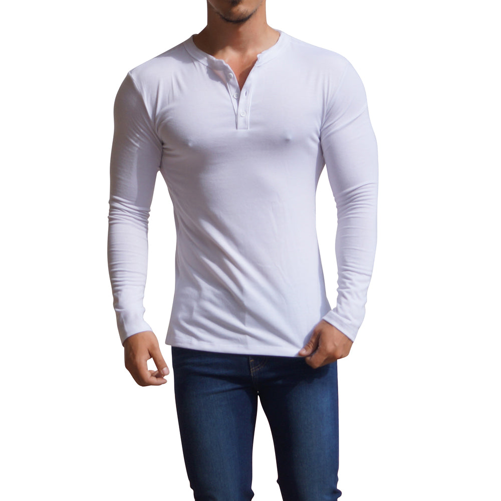 White Long Sleeve Henley T-shirt