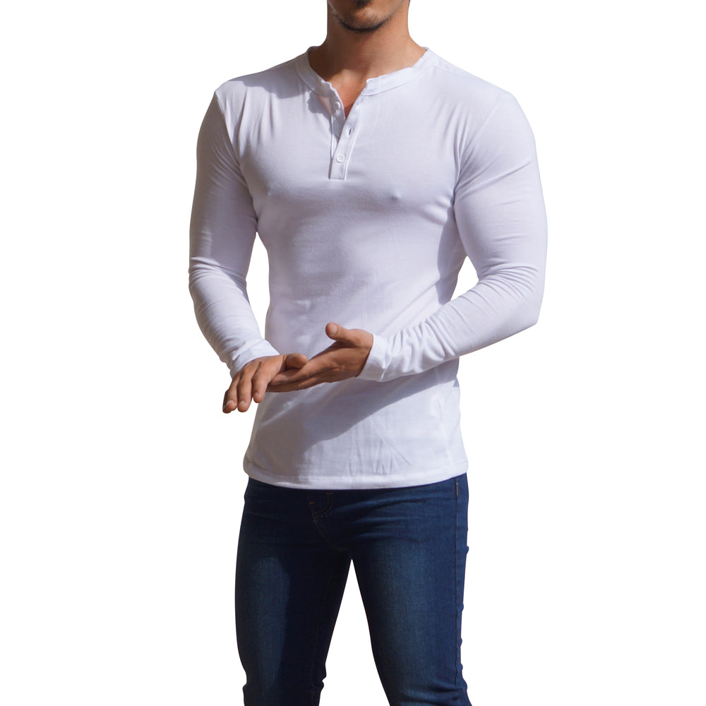 White Long Sleeve Henley T-shirt
