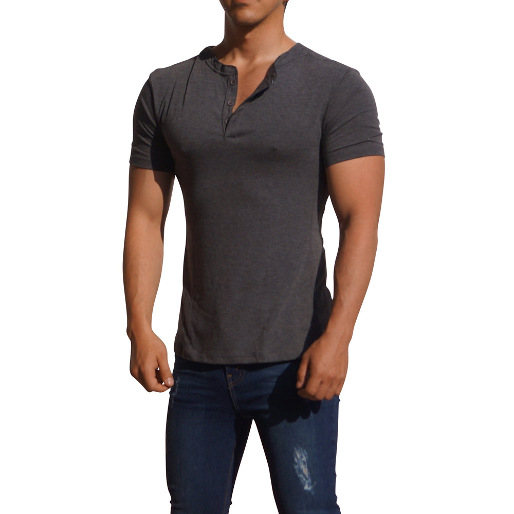 Oxford Gray Short Sleeve Henley T-Shirt