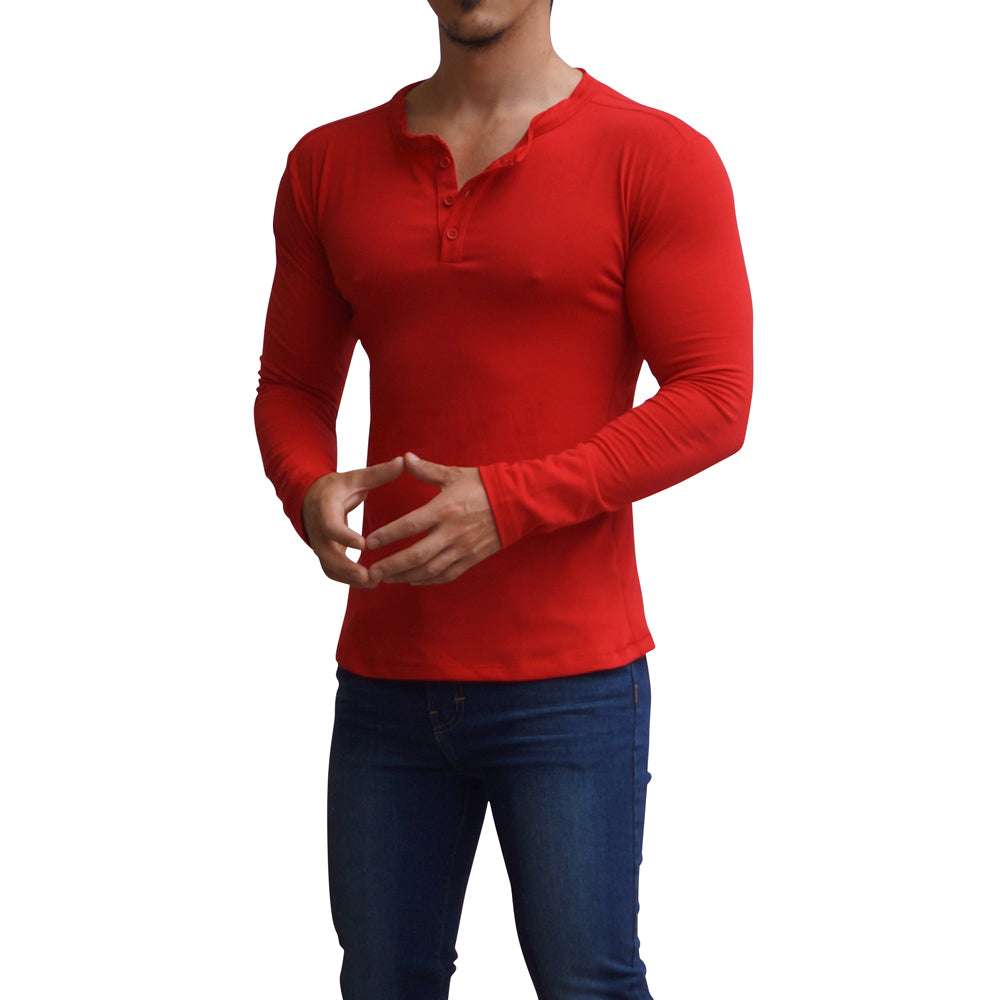 Red Long Sleeve Henley Shirt