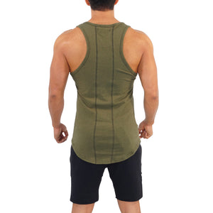 Gym Core Tank Military Green Embroidered Black Anchor