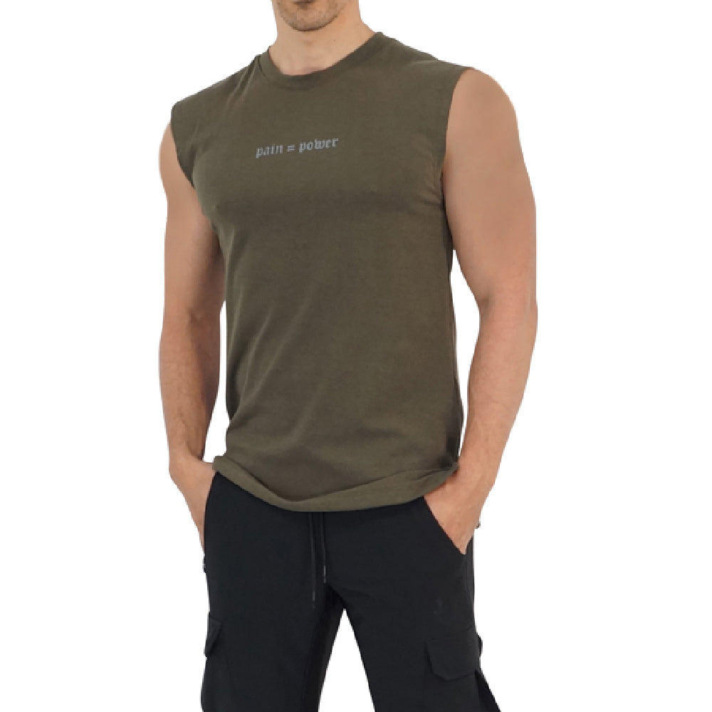 Turn The Pain Cut Off Tank Top Military Green